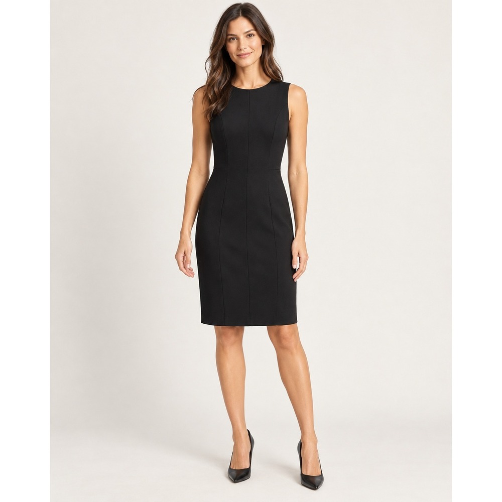 Banana Republic Sheath Dress 6 Tall Black Sleeveless Round Neck LBD Professional